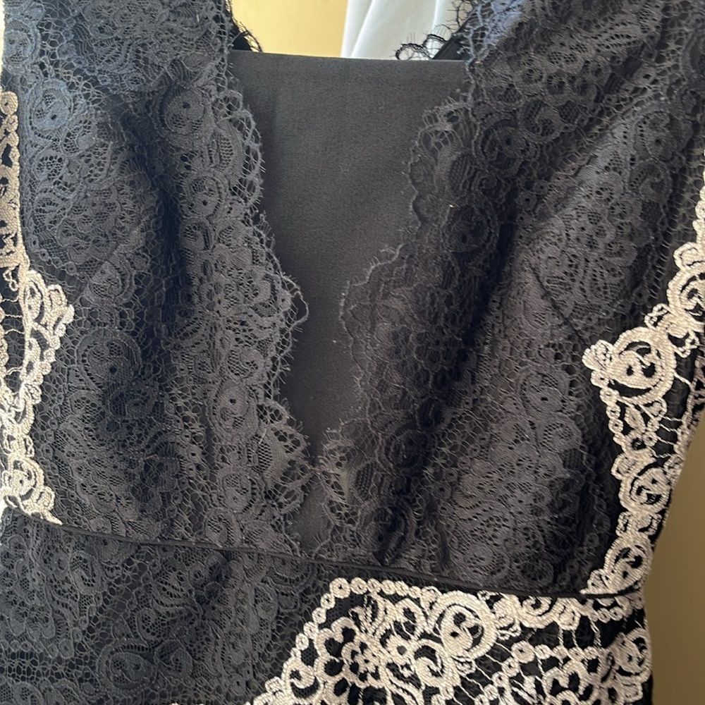 Maggy London Black and White Sweetheart Sheath Mini Dress - Picture 8 of 11